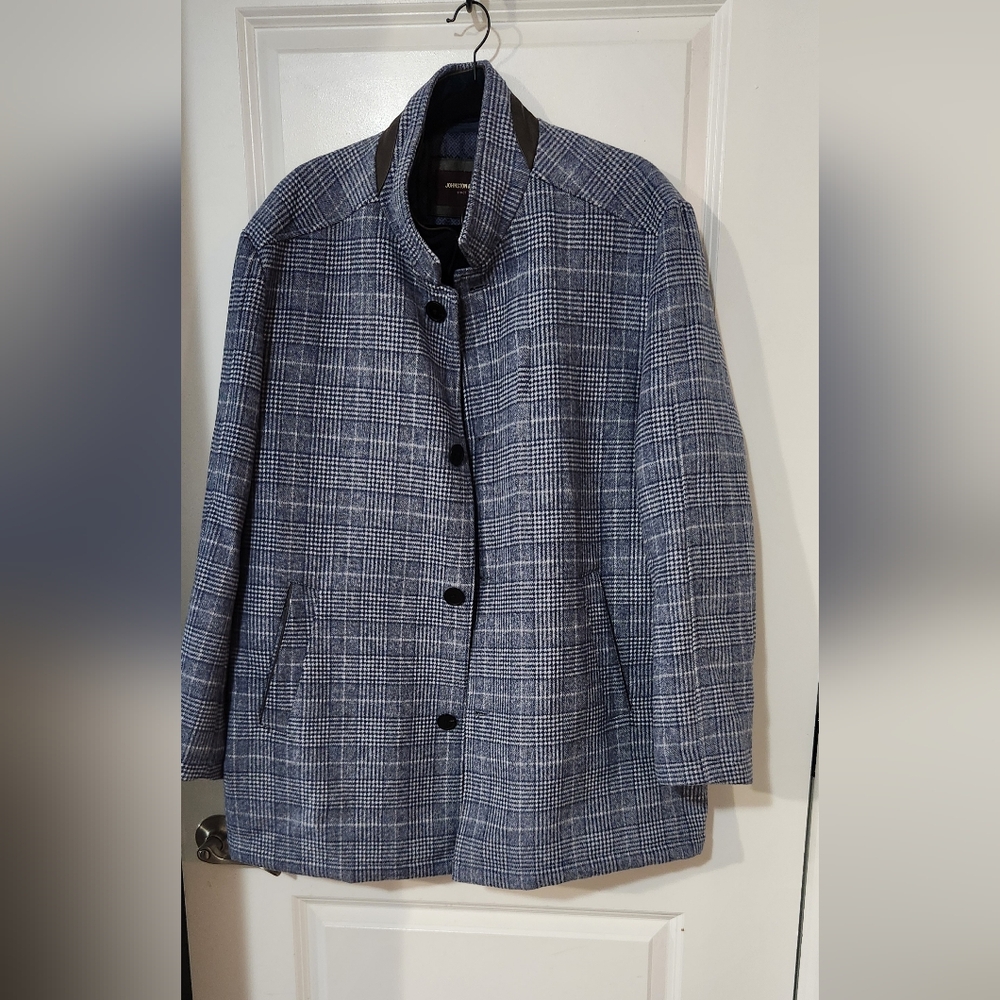 Johnston & Murphy Upton Men's Blue Plaid Wool-Blend Car Coat - Picture 6 of 8